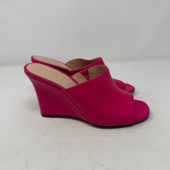 J. Crew Bianca Wedge Sandals Pink Leather Open Toe Slip-On Heels Size 9 - Picture 7 of 11